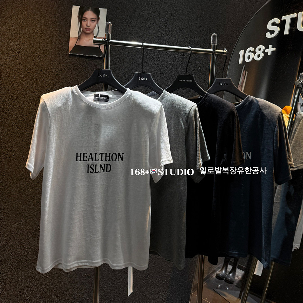 圆领垫肩短袖t恤女宽松韩版薄款体恤字母印花半袖中长款上衣ins潮