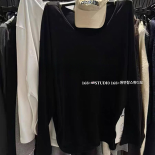 大领口u领打底衫女秋冬内搭长袖t恤中长款洋气时尚下摆弧形上衣潮