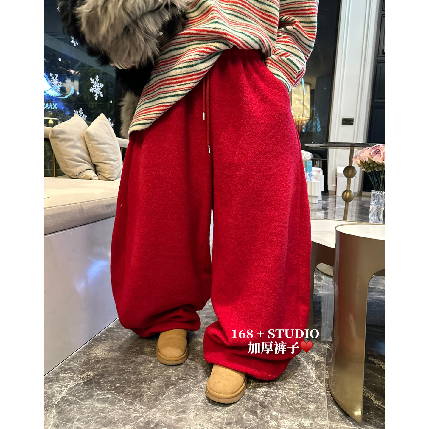 羊羔毛垂感高腰弯刀阔腿裤女加绒加厚宽松韩版大码净版纯色休闲裤,女装/女士精品,休闲裤,淘宝优惠券,粉丝福利购,淘宝优惠卷