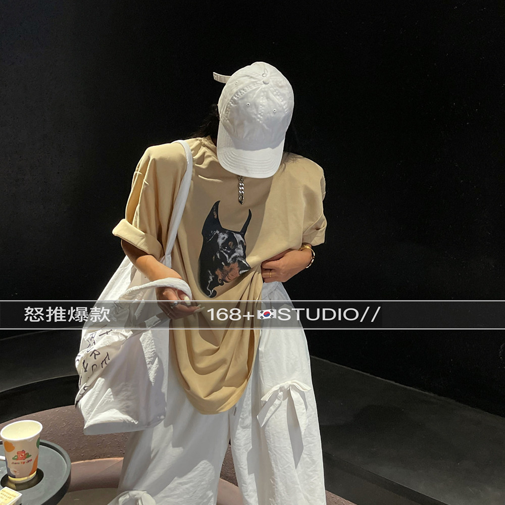 垫肩短袖t恤女欧货大版2024新款