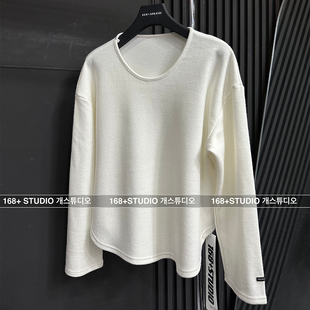 大领口u领白色加绒打底衫女秋冬宽松2025新款爆款磨毛长袖t恤加厚