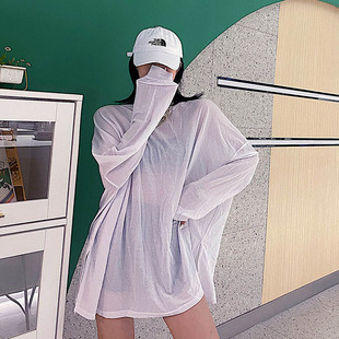 t恤罩衫 欧货大版 网纱上衣洋气长袖 宽松大码 冰丝防晒衣女2025新款