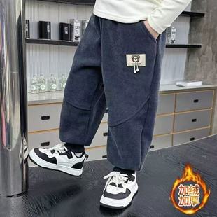 男童裤子春秋冬季童装灯芯绒卫裤儿童新款加绒加厚休闲运动长裤