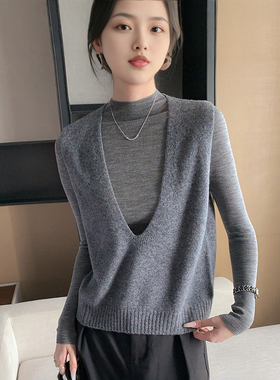 软糯舒适！秋季新款澳洲美丽诺100%羊毛背心V领叠穿针织马甲坎肩