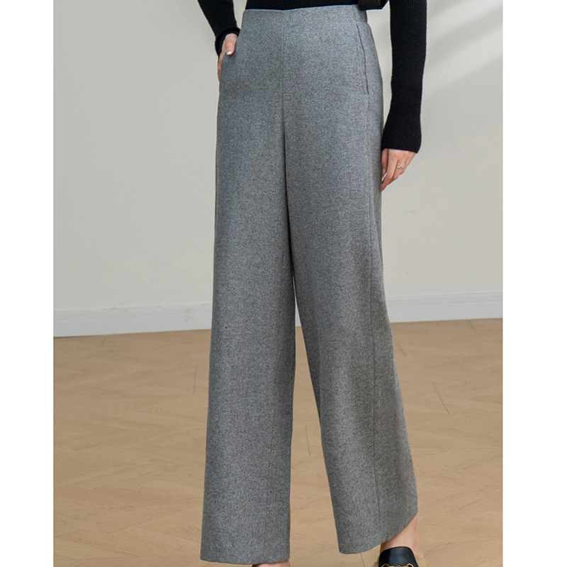 灰色宽松高级感羊毛呢阔腿裤女