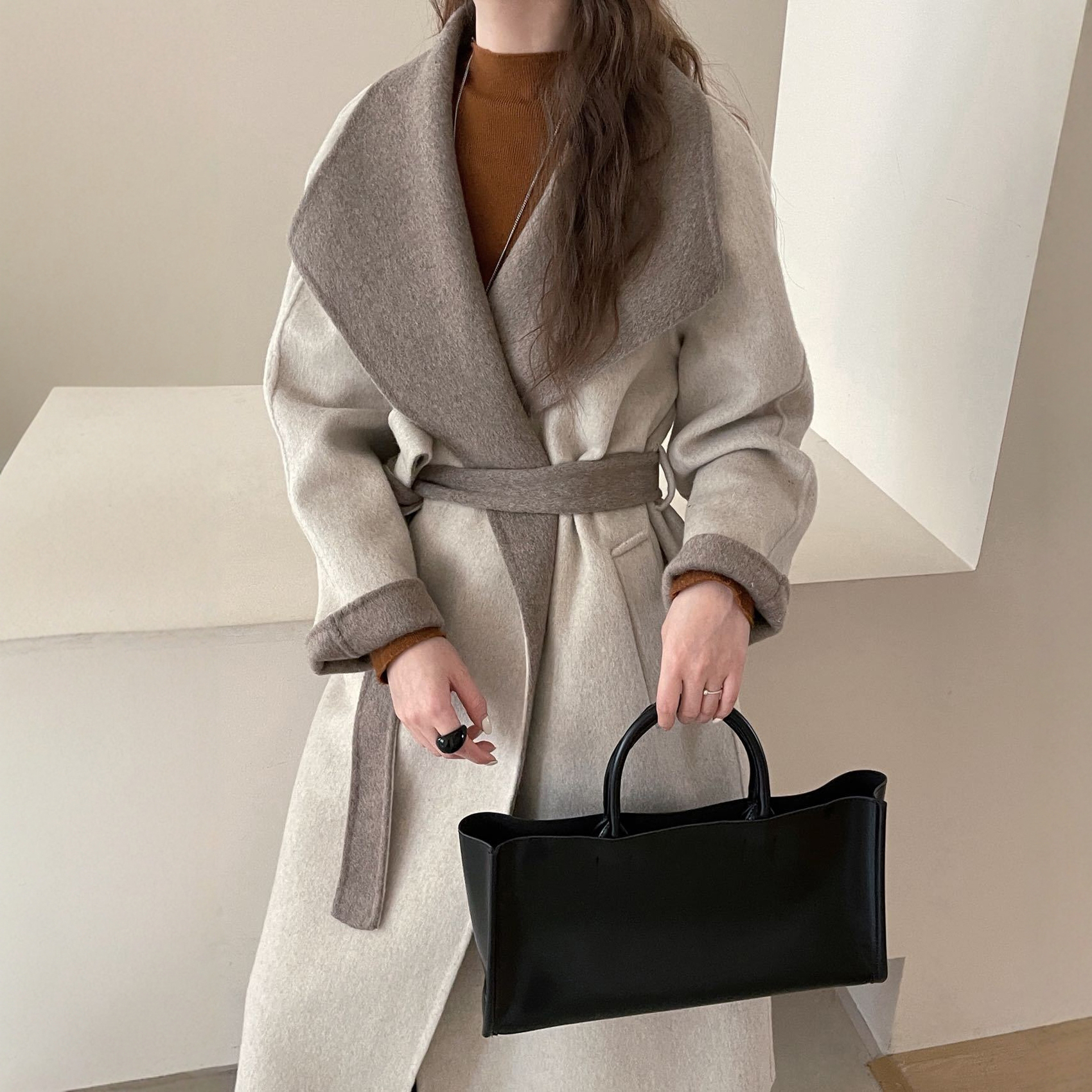 云端触感！大翻领长款羊毛大衣