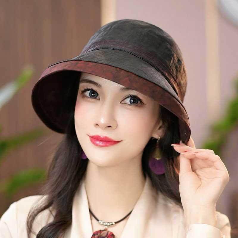 高货！【双面/香云纱老料】遮阳帽重磅桑蚕丝龟纹老料大檐帽0658