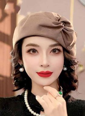 气质简约复古空姐帽画家帽大头围贝雷帽秋冬百搭PT0752