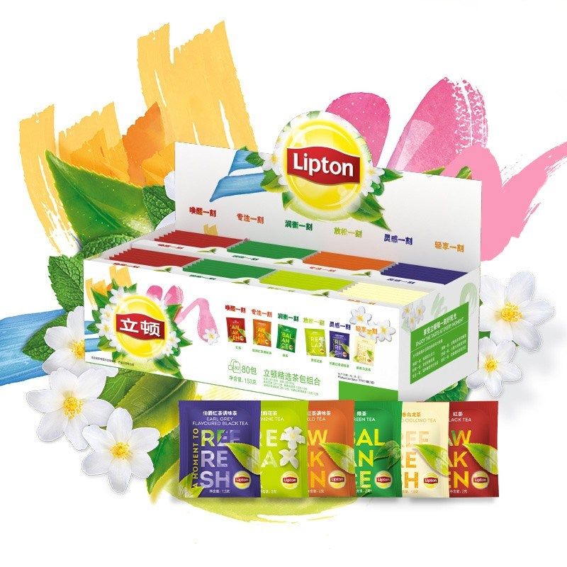 立顿Lipton红茶茶包组合茶叶礼盒 办公室酒店专用六口味 80包153g