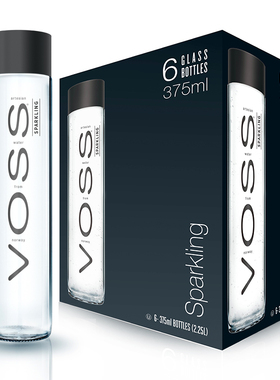挪威原装进口 芙丝(VOSS) 苏打水饮料（含气型）375ml*6瓶（玻璃