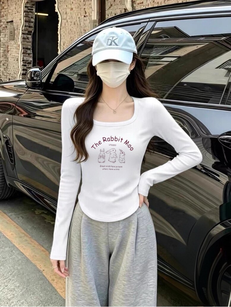 2026春秋新款方领白色打底衫女内搭低领修身长袖t恤u领上衣可外穿