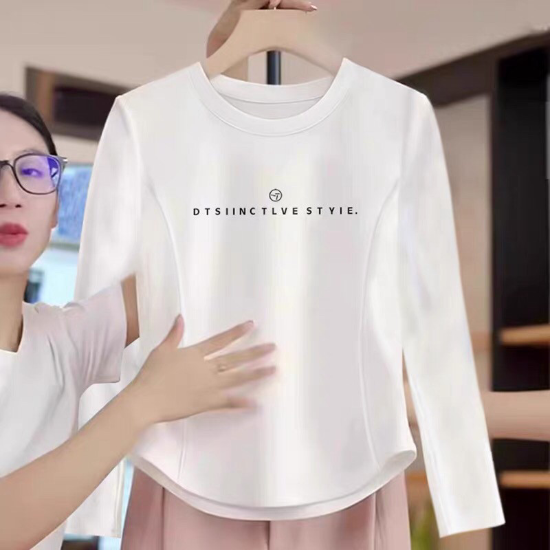 白色圆领长袖T恤春款女装2025新款欧货简约洋气减龄内搭鱼骨上衣