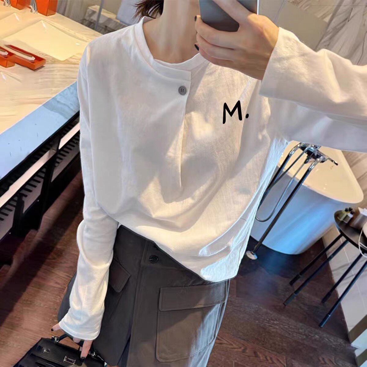 欧洲站长袖正肩t恤女新款早秋季纯棉百搭显瘦减龄设计感小众上衣