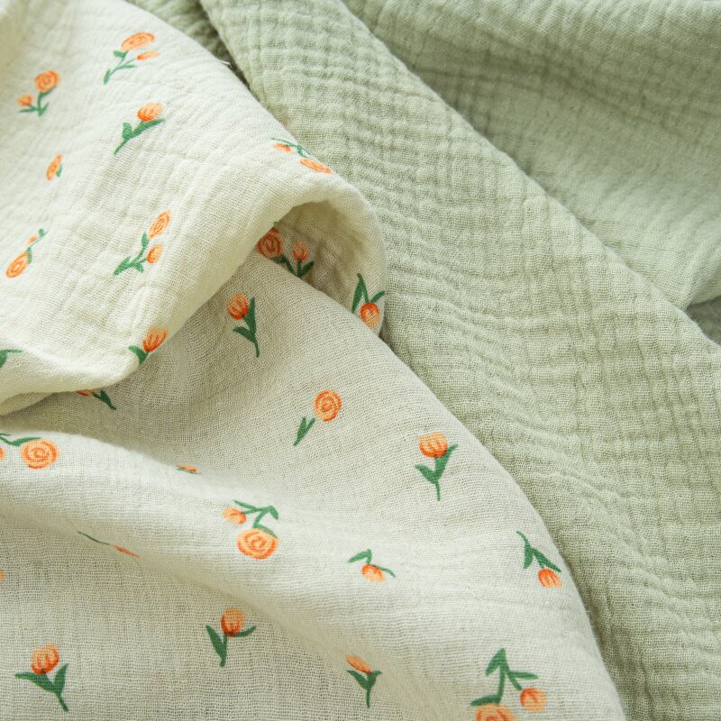 手工DIY全棉口水巾布料双层纱印花波点纯棉纯色面料散剪四季通用