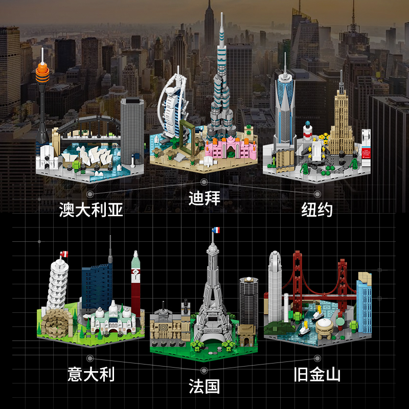 国际城市天际线街景积木