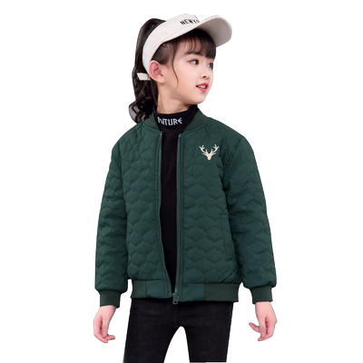 儿童夹棉女童薄棉衣夹克男童绗棉棉袄棒球服中童大童绣花童装秋装