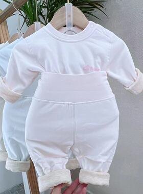 春秋婴儿秋衣秋裤33194高腰A类加厚衣双层羊毛蚕丝婴儿衣服新款
