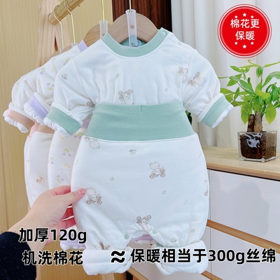 秋冬季婴儿印花宝宝套装加厚分体式可外穿高腰护肚外穿套装33079
