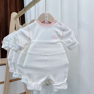 衣服 5001宝宝肩扣高腰护肚分体套装 新生儿纯棉A类套头秋衣裤 春季