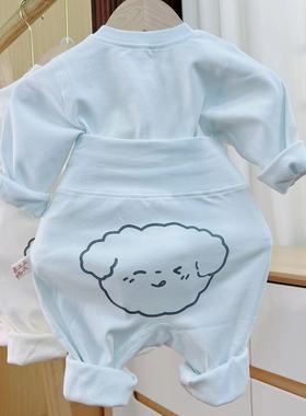 暗扣免脱宝宝屁屁裤纯棉秋冬休闲卡通排湿高腰护肚婴儿套装33222