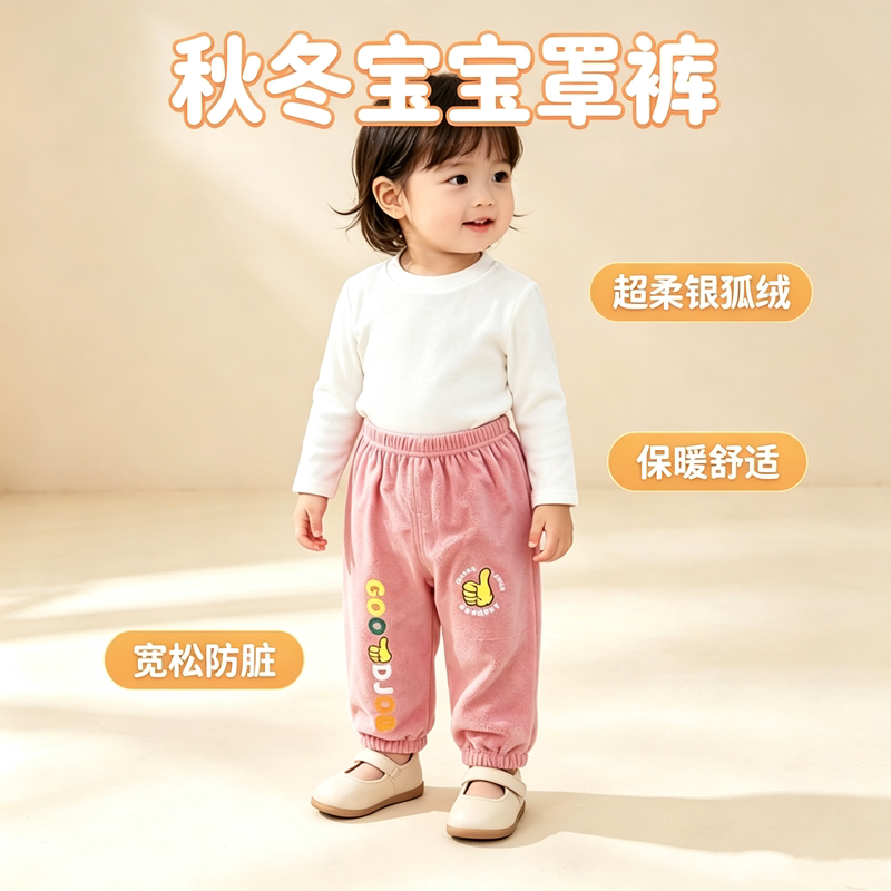 儿童罩裤超柔银狐绒束脚口