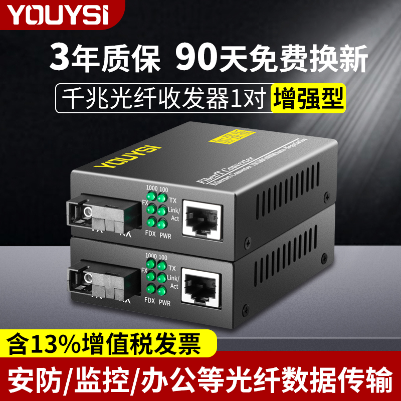 YOUYSI 千兆光纤收发器一光一电一光四电一光八电SC接口FC接口单模单纤光电转换器收发一对加强版YYS-GS-03