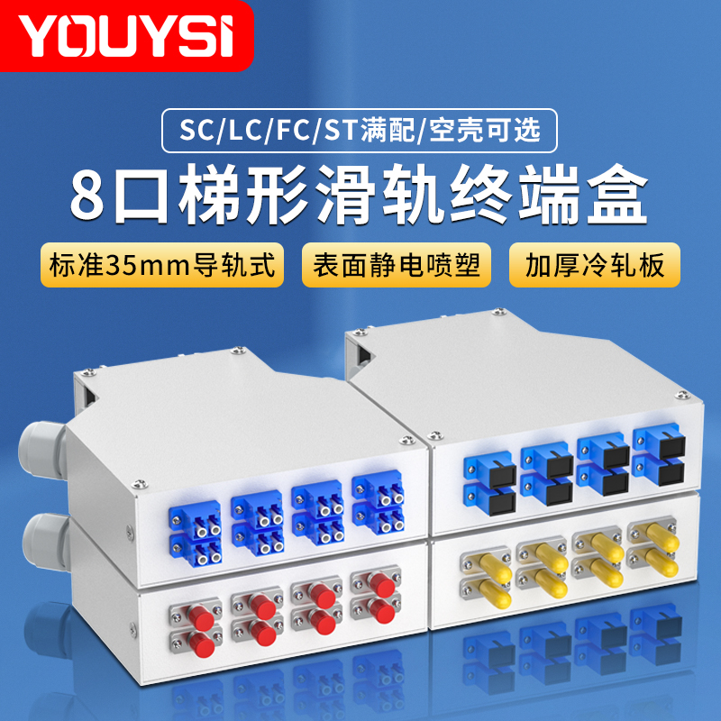 YOUYSI 工业DIN导轨型光纤盒6/8/12口光纤终端盒金属SC双工LCST轨道光缆终端盒