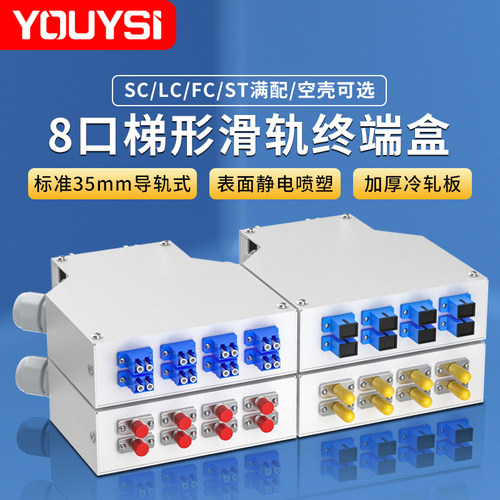 YOUYSI 工业DIN导轨型光纤盒6/8/12口光纤终端盒金属SC双工LCST轨道光缆终端盒