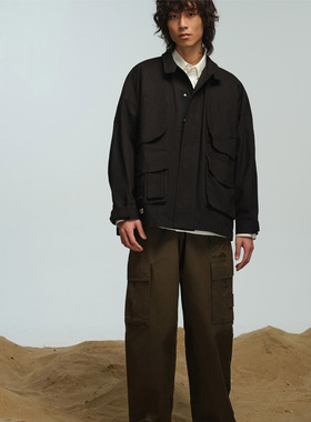 foss潮牌男款夹克2025运动休闲日系风格多口袋梭织外套潮