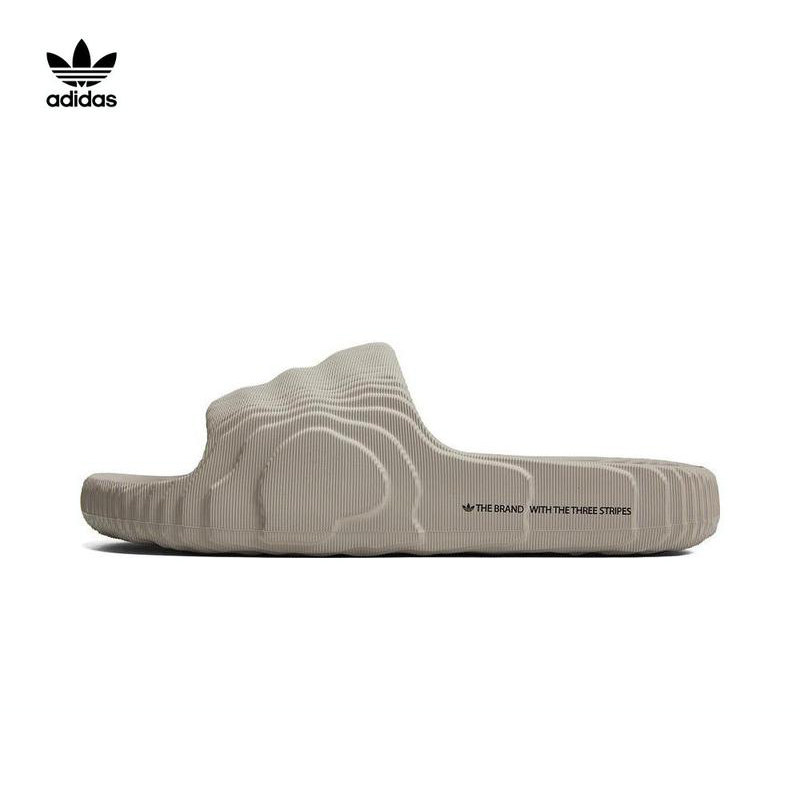 阿迪达斯三叶草拖鞋ADILETTE 22灰色打印波浪运动一字拖鞋HQ4670