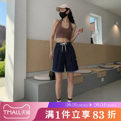 adidas阿迪达斯三叶草女子度假风宽松抽绳牛仔运动休闲短裤KX0747