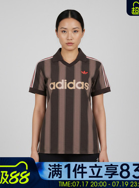 adidas阿迪达斯三叶草女子运动休闲舒适短袖T恤翻领上衣KD5450