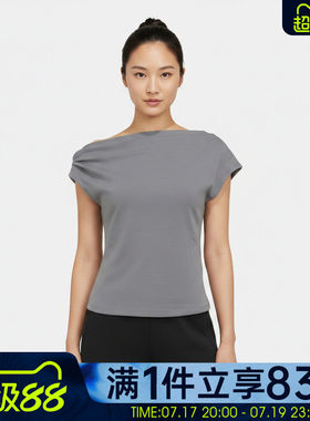 adidas阿迪达斯女子斜肩修身运动休闲短袖T恤露肩上衣LC8658