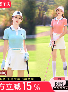 高尔夫球女士短袖T恤POLO衫修身白蓝桔色短裤裙子运动球衣服套装