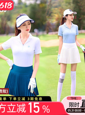 高尔夫球女士短裙A字百褶遮肉显瘦白蓝色防走光运动半身裤裙服装