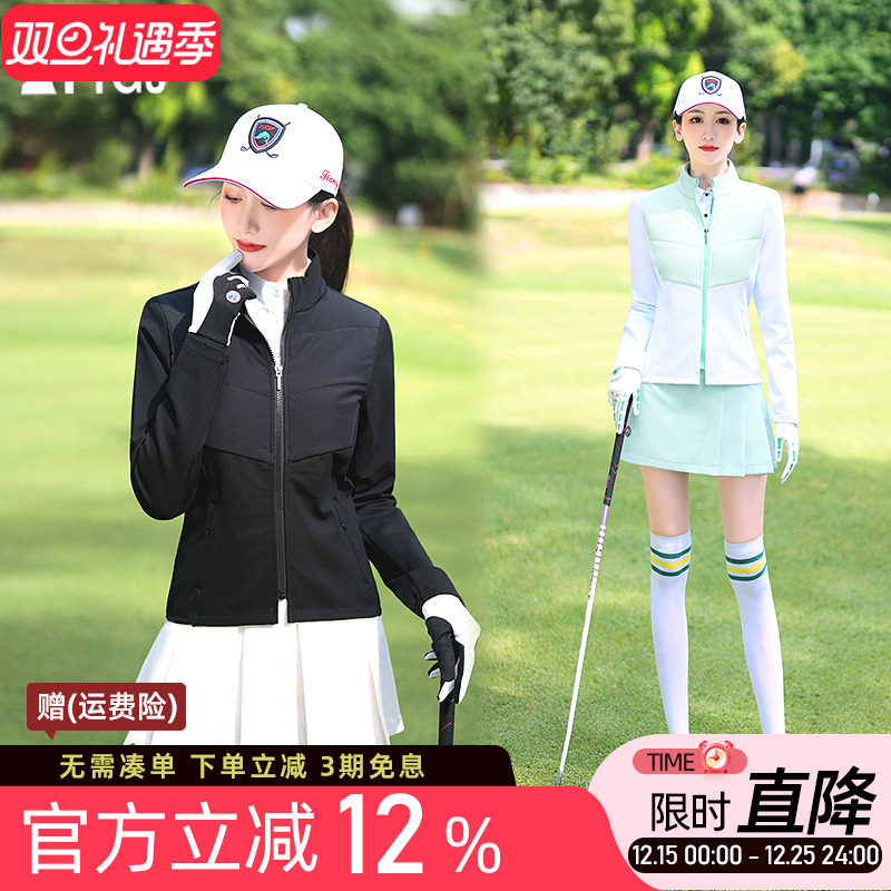 秋冬高尔夫球女士保暖夹棉长袖外套黑白蓝色修身显瘦运动上衣服装