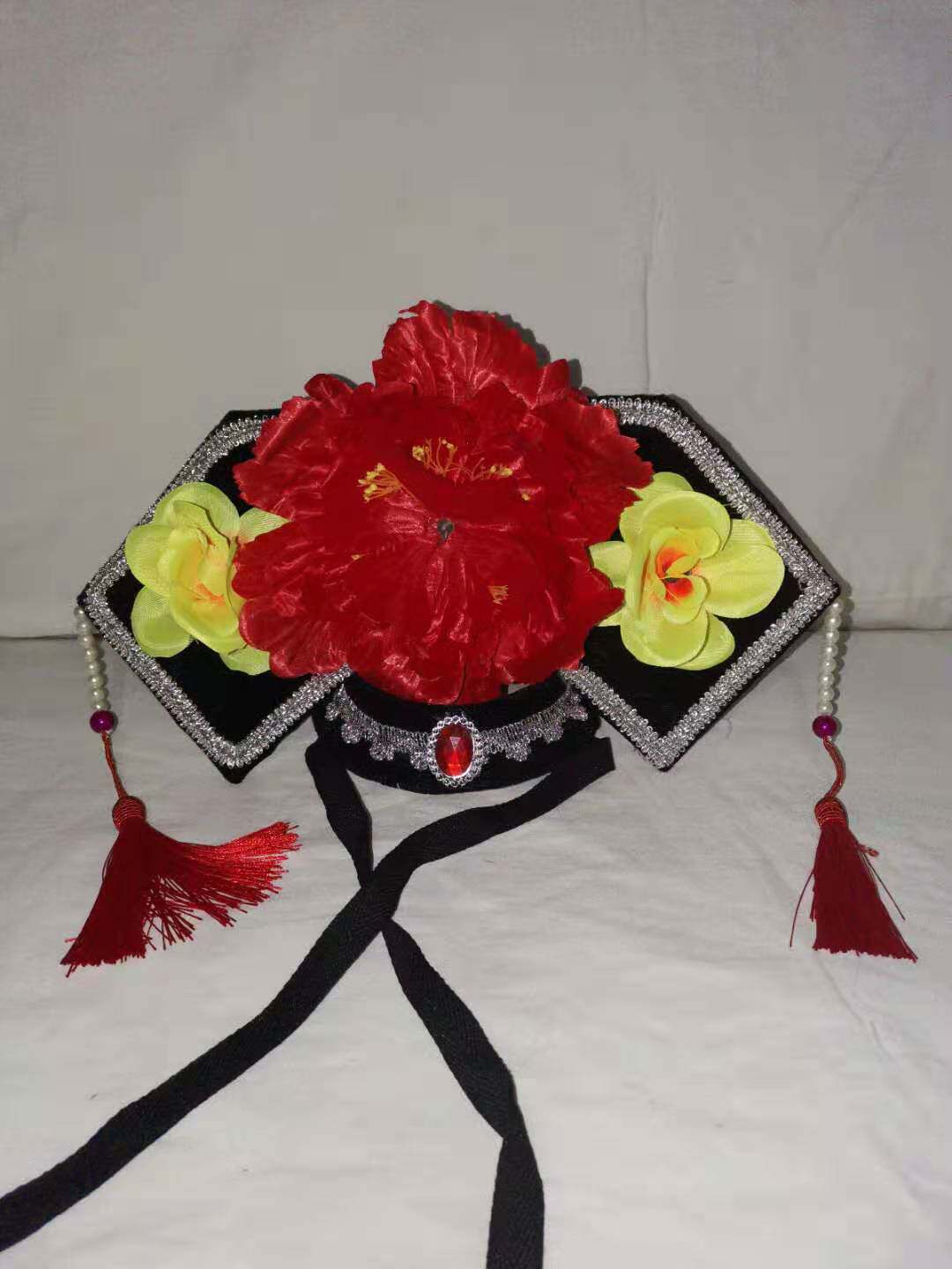 清朝旗头皇后贵妃发誓古装小燕子头饰古风格格宫廷红色还珠格格帽