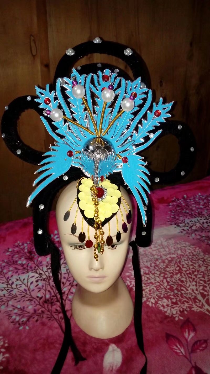 唐代凤楼皇后蓝色古装贵妃发饰古典孔雀舞头饰古风七仙女舞蹈头饰