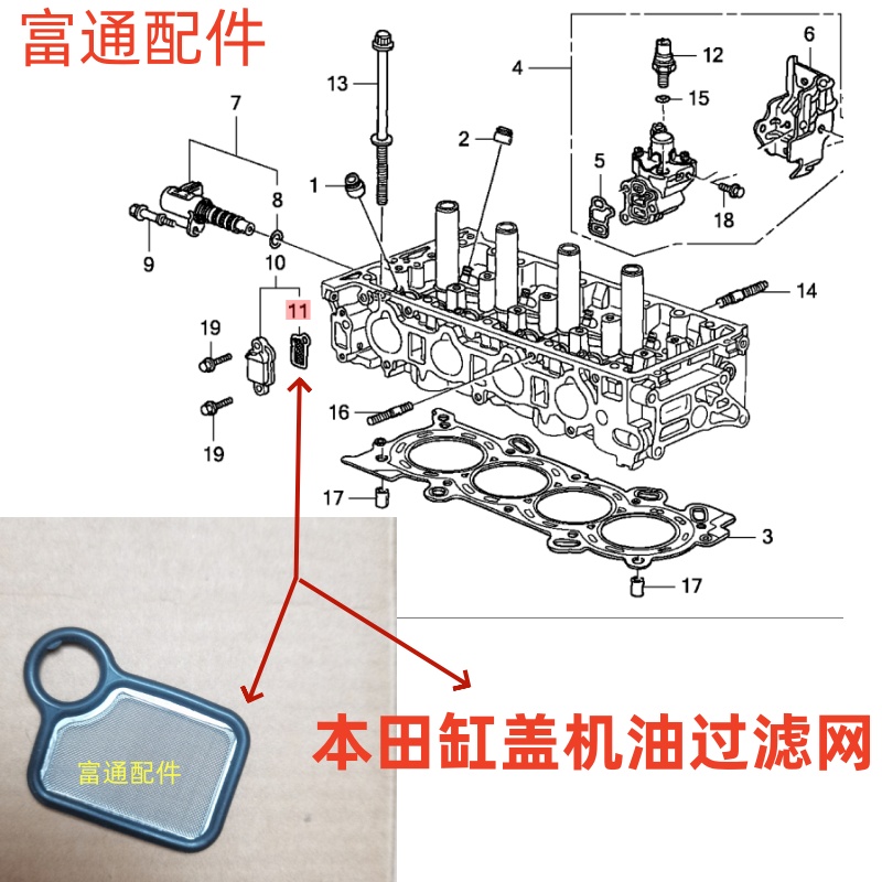 适用七代八代雅阁奥德赛CRV歌诗图思铂睿缸盖机油过滤器总成滤网 汽车零部件/养护/美容/维保 汽缸盖 原图主图