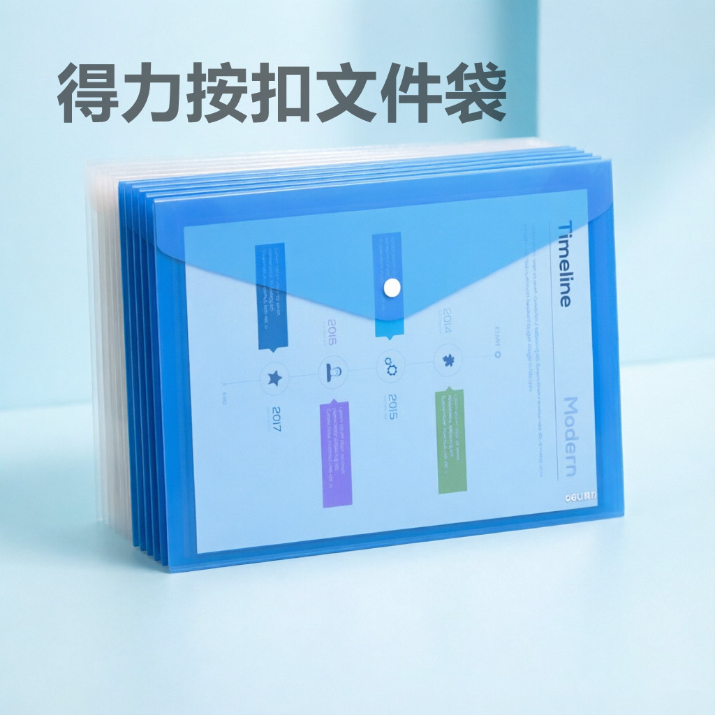 【10个装】得力文件袋透明A4白色透明蓝色塑料文件袋按扣纽扣信封软公文袋资料文件袋防水溅 高透明