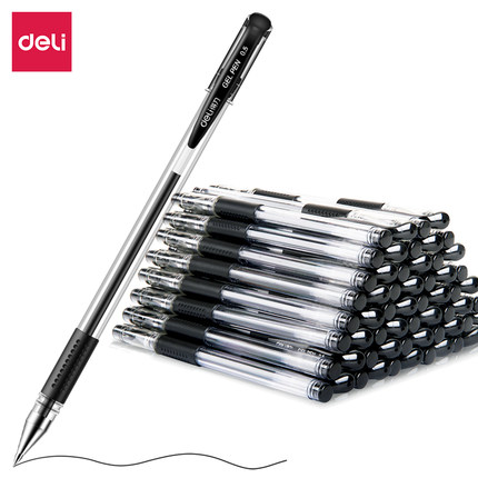 得力 s52 33140中性笔碳素笔水笔签字笔黑笔办公文具书写笔 桶装 30支 60支装