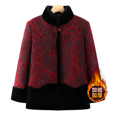 奶奶秋冬装新款外套加绒加厚中老年人女妈妈上衣老太太棉衣女
