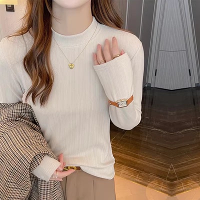 佐梦依磨毛小立领打底衫女