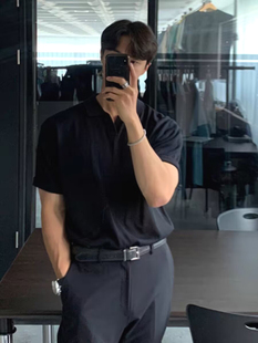 高级感针织polo衫 男轻熟稳重修身 型短袖 西服内搭t恤小v翻领保罗衫