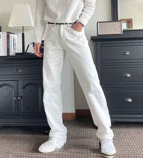 白色裤 高街老爹长裤 子男潮牌宽松直筒牛仔裤 裤 高级感伐木工装 美式