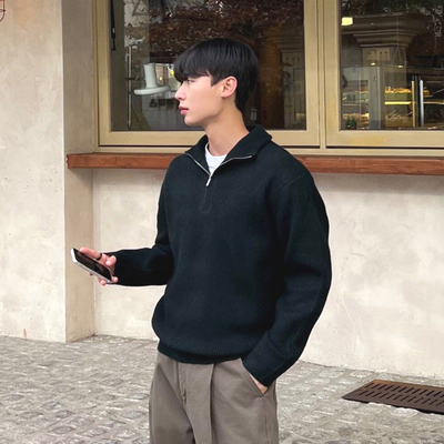 半拉链中高领针织衫男保暖羊毛衫