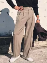 Italian Neapolitan Workwear Trousers for Men, Paris Button Loose Straight-Leg Long Pants, Guergue Hidden Button Suit Trousers