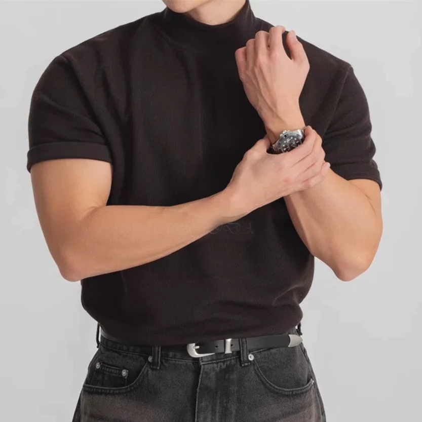 半高领包芯纱针织衫短袖打底衫