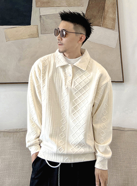 美式cityboy高端华夫格polo衫潮男菱格休闲翻领t恤小香风上衣外套