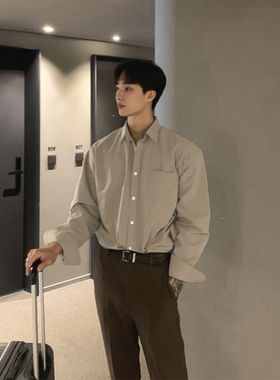 高冷禁欲系纯色衬衫男法式vintage宽松长袖气质男装cityboy衬衣潮